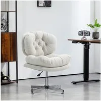 HOMCOM Bürostuhl ohne Armlehnen, Schreibtischstuhl mit breiter Sitzfläche (Ergonomisch höhenverstellbarer Drehstuhl, 1 St), mit Leinenoptik, Schneidersitz-Stuhl für Homeoffice, Cremeweiß