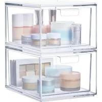SURFOU Badorganizer Stapelbarer Make-up-Organizer 2/4/6er-Set Acryl-Organizer transparent (transparente Kunststoff-Aufbewahrungsboxen mit Griffen für Schminktisch, Unterschrank, Küchenschränke und Vorratskammer, 2 St., Schubladen-Aufbewahrungsbox), 2