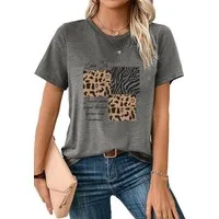 PYLIKE Rundhalsshirt Shirts Damen Casual Leopardenmuster bequemes t shirt Bequem für Freizeit und Büro,Strandurlaub