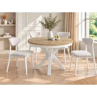 WFL GROUP Esstisch Clara White im Loft-Stil rund ausziehbar mit weißen Metallbeinen (MADE IN EU, erhältlich in zwei Größen – 100/120 cm, ausziehbar auf 180/200 cm), platzsparender Industrial Tisch in Holzoptik für Wohnzimmer oder Küche