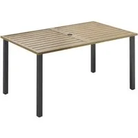 PHI VILLA Gartentisch (4cm Schirmloch für Terrasse Bistro Garten, Holzähnlicher Metall Tischplatte), mit Schirmloch Terrassentisch Gartentische Wetterfester