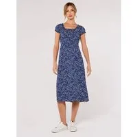 Apricot Druckkleid Midikleid Elastischer Bund