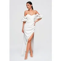OMBRE Abendkleid Damen Abendkleid Maxi mit Herz-Ausschnitt Ecru XS (kein Set, 1-tlg) in Unifarbe