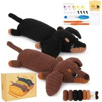 FOUORTUNATE-BEE Häkelnadeln Häkel-Anfänger-Set: Dackel-Tier-Kit mit Garn und Zubehör, Schritt-für-Schritt-Anleitung mit Haken, Nadeln und Video