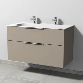 Sanipa 3way Keramik-Set Finion Keramik-Doppelwaschtisch und Unterbau mit 2 Auszügen, Sandgrau-Matt UF40367