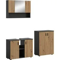 welltime Badmöbel-Set MANI, 3-tlg. Badkombination, Paneeloptik, (Set, 3-St., Set, best, aus: 1Badschrank,1Spiegelschrank,1Waschbeckenunterschrank), Bad-Kombination, Bad-Möbel, Badezimmer, Kombination, Kombi