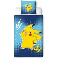 MTOnlinehandel Bettwäsche Pika Power Pokemon 135x200 + 80x80 cm, Pikachu, Microfaser, 2 teilig, Geschenkidee für Mädchen und Jungen, Wende-Motiv