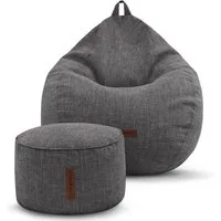 Green Bean Sitzsack Indoor Sitzsack L Home Linen + Hocker (2er Set Indoor Sitzsack 80x90x50cm + Sitzpouf 45x25cm mit EPS-Perlen Füllung -, Fußhocker Fußkissen Sitz-pouf Bodenkissen Liegekissen), Sitzkissen Lounge Chair Sitzhocker Relax-Sessel Bean Ba