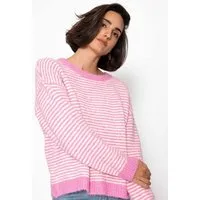 SASSYCLASSY Strickpullover Gestreifter Pullover für Damen Weicher Strickpullover mit lockerer Passform und Rundhalsausschnitt