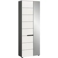 furnling Garderobenschrank Cano 1 Tür, 1 Spiegeltür, 6 Fächer, grau/weiß, Garderobenmöbel, Flurmöbel