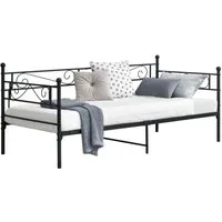 en.casa Metallbett, »Kerava« Bettsofa mit Lattenrost Tagesbett 90x200cm Stahl Schwarz