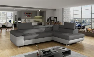 Ecksofa Schlafsofa SARRA in Stoff Monolith Grau-Dunkelgrau Ottomane Rechts