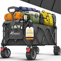 TRESKO Bollerwagen TRESKO® GV-215 Faltbarer Bollerwagen Handwagen (Faltbarer Strandwagen Extra Breite All-Terrain-Räder, Transportwagen mit Tragetasche), faltbar 215L mit Bremse Handwagen klappbar 150kg inkl. Vollgummireifen