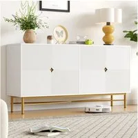 Flieks Sideboard mit 4 Türen und verstellbaren Einlegeböden (1 St., 160×40×82 cm), Mehrzweckschrank Wohnzimmerschrank Holzschrank Weiß, Metallgestell