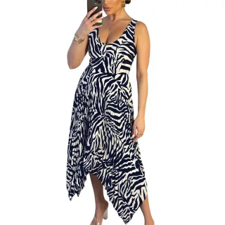 AX Paris - Midikleid für Damen, Mit Falten (Marine/Cremefarbe)