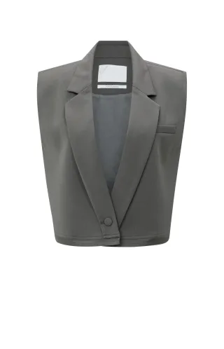 Yaya - Ärmelloser Kurzblazer mit Double-Layer-Effekt grau - Gr. - 38