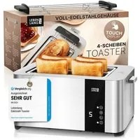 Lebenlang Toaster Premium 4-Scheiben Multifunktionstoaster aus Edelstahl, 4-Scheiben, 1400,00 W, mit Touchscreen-Display, 7 Bräunungsstufen und 4 Funktionen