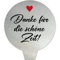 younikat Dekofigur Grabstecker aus Edelstahl I Grabschmuck Rund 16 cm Danke I you0076