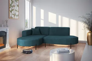 Ecksofa Designersofa VALENCIA XS in Stoff Noel Blau Ottomane Links