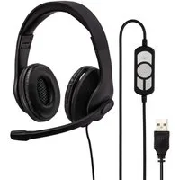 Hama Office Over-Ear Headset USB Stereo Schwarz PC-Headset (Mikrofon, PC Büro Kophörer Mikrofon Mikro Kopfbügel 2m Kabel Fernbedienung)