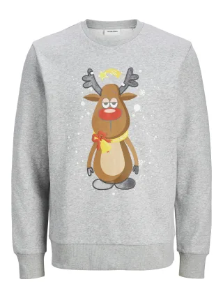 JACK&JONES - JJXMAS JOLLY SWEAT CREW NECK light grey melange - Gr. - S