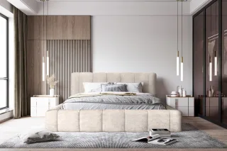 Polsterbett Doppelbett HAILEY 180x200cm in Stoff Sometimes Creme