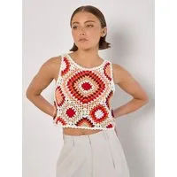 Apricot Crop-Top Diamond Crochet Crop Weste in Cop-Länge