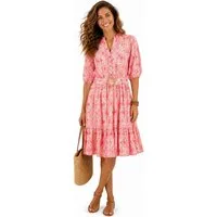 SUBLEVEL Sommerkleid Sommerkleid mit Print und Gürtel Freizeitkleid 3/4 Arm Kleid Volant