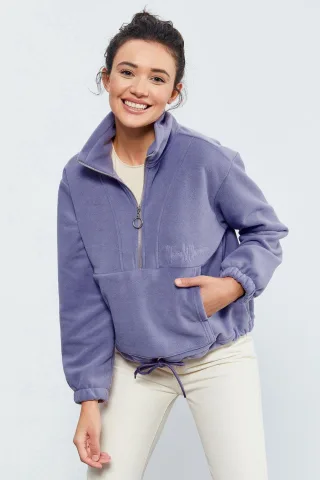 Oversized Halb-Reißverschluss Plüsch Sweatshirt