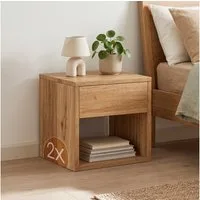 skølm Nachtschrank Floki aus Eiche Massivholz (2er Set, natur geölt) Nachtschrank mit Schublade, 40x40x40 cm