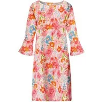 Himalaya Clothing Tunikakleid Kleid Damen aus Leinen mit verspieltem Rosenmuster - Blumenkleid Leichtes Sommerkleid mit Rundhalsausschnitt