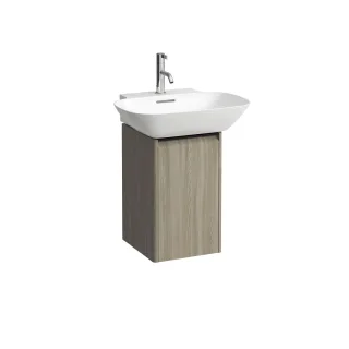 LAUFEN Waschtischunterschrank BASE 339x317x515 1 Tür Scharn. li Griff schwarz f.WT H810302 ulme hell H4030231102621