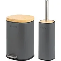 eluno Badaccessoire-Set Badezimmerset aus Metall und Bambus, 2 tlg.