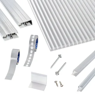 Polycarbonat Stegplatten | Terrassendach-Set | einfachem Alu Verlegeprofil | 16 mm | glasklar