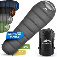 AlpinSpirit Mumienschlafsack [Ultraleicht] 3 Jahreszeiten Sommer & Winter, Packmaß, 210x75 cm (Festival, Trekking, Outdoor, Camping), 2 Wege Reißverschluss, 3 Jahreszeiten, Wasserabweisend
