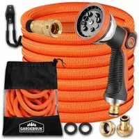 Gardebruk Bewässerungsschlauch, 15m 3fach Latexkern Vollmessing Adapter 1/2" 3/4" Zoll Tasche Orange
