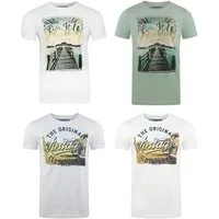 riverso T-Shirt Herren Printshirt RIVLukas 4er Pack Regular Fit (Vorteilspack, 4-tlg) Kurzarm Tee Shirt mit Rundhalsausschnitt aus 100% Baumwolle