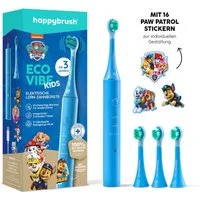 happybrush Elektrische Kinderzahnbürste PawPatrol - 4 Monate Akku - 100 Tage Probeputzen - mit Stickern, Aufsteckbürsten: 4 St., PawPatrol Kinderlernzahnbürste, 16x PawPatrol Sticker, 4 Wochen Akkulaufzeit, 3 Reinigungs-Modi