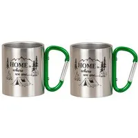 Geschenkestadl Becher 2 Metallbecher mit Karabiner, Camping, Wanderbecher mehrere Designs, Karabinerhaken Karabinergriff