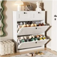 VOWNER Schuhschrank mit 2 Klappen, Einstellbarer Schmal Schuhregal, 80 x 24 x 100 cm (1-St) 2 Flip-Schubladen mit anpassbaren Regalen