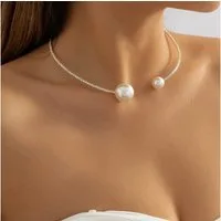 MOPUEA Kette mit Anhänger Strass Perlenkette Choker, Faux Perle offene geometrische Kragen (Hochzeit Halsketten Braut Kristall Kette Schmuck, 1-tlg), Silber Kristall Zarte Halskette Schmuck für Frauen und Mädchen