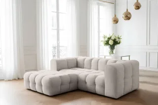 Ecksofa Designersofa SOLVIE XS in Stoff Moly Creme Ottomane Links