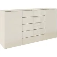 rauch Schubkastenkommode Kommode Türkommode Sideboard Kombikommode FLIPP mit Glasfront (Breite 160/180 cm mit 4 Einlegeböden), 2-türig, 5 Schubladen, Soft-Close, Oberboden und Front Glas, 2 Breiten