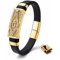 UNIQAL.de Lederarmband TOTEM Masonic Freimaurer – Echtleder & Edelstahl in Gold oder Schwarz (Herren Accessoire, Geschenkidee, Handarbeit, Symbolschmuck, Unisex), Hochwertig verarbeitet