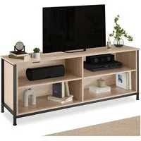 tectake Lowboard TV-Schrank, 147 x 41 x 60,5 cm, höhenverstellbare Kunststofffüße (Fernsehboard Navan, in Industrial Holz hell, Eiche Sonoma), Holz und Stahl, 2 verstellbare Einlegeböden, 4 Kabelaussparungen