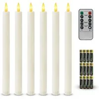 kisidus LED-Kerze LED Stabkerzen mit Fernbedienung 6 pcs Warmweiß (Flammenlose Tafelkerzen mit Timerfunktion, Tropffreie Tafelkerzen mit 12 Batterien), für Weihnachten, Heimdekoration
