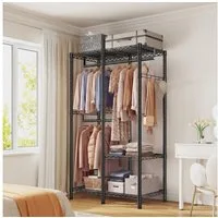 Klyvvo Kleiderständer Offener Kleiderschrank, Garderobenständer aus Metall, (1 St), mit 3 höhenverstellbaren Regalböden, 2 Kleiderstangen, 4 Haken