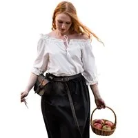 Leonardo Carbone Burgfräulein-Kostüm Kurzarmbluse "Sandra" mit Spitzenband, Kordelsystem im Ausschnitt, hochwertige Baumwolle