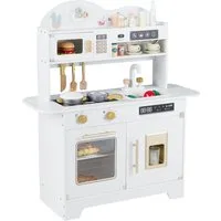 COSTWAY Spielküche Holz, Mit Stauraum, Backofen, Eismaschine & Herd