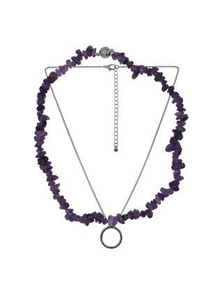 Steuer Modeschmuck Collier Set Amethyst-Splitterkette und Kette mit Anhänger